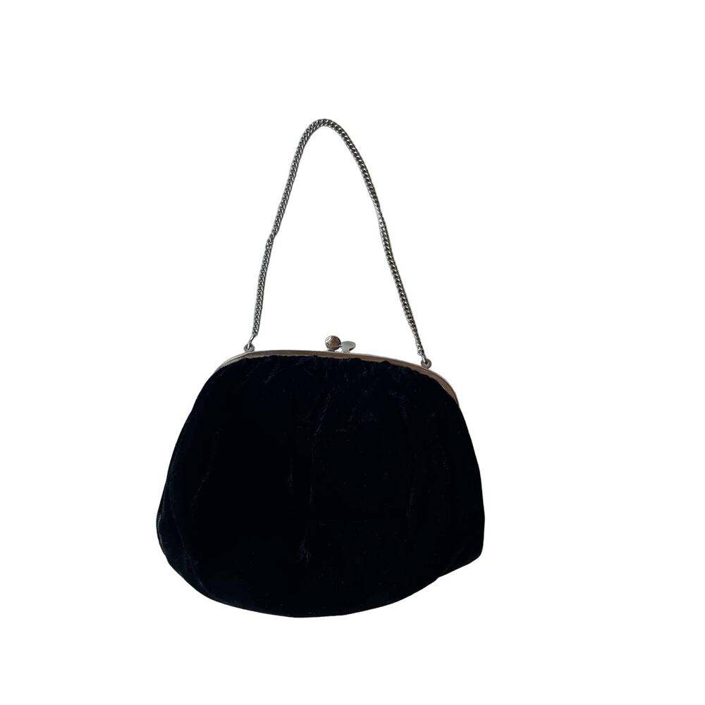 Ingber Vintage Purse, Black Velvet, Mini Bag, Silvertone Chain, Evening Bag